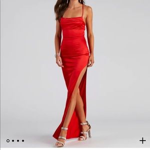 Luna Formal High Slit Dress, Red Small